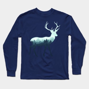 Dramabite Deer Stag Elk Double Exposure Surreal Wildlife Animal Long Sleeve T-Shirt